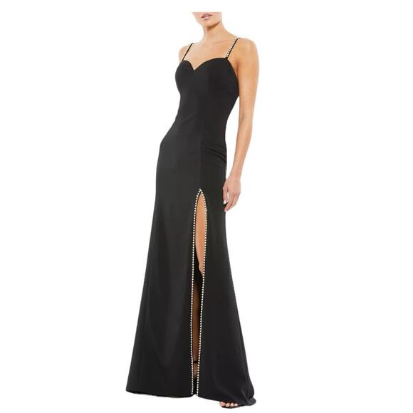 Mac Duggal Beaded Strap Sweetheart Neckline Gown Black 55706 Size 10 NWT